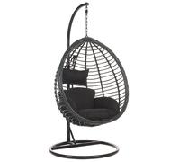 Fauteuil Oeuf Suspendu Design en Rotin Noir avec Support en Acier et Coussin Assorti Idéal pour Salon ou Terrasse au Style Boho et Moderne Beliani
