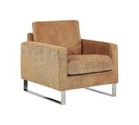 Beliani Fauteuil Tapissé en Velours Côtelé Marron Clair avec Piétement Argent Chromé Design Meuble Idéal pour Salon au Style Rétro et Traditionnel