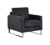 Beliani Fauteuil Tapissé en Velours Côtelé Noir avec Piétement Argent Chromé Design Meuble Idéal pour Salon au Style Rétro et Traditionnel