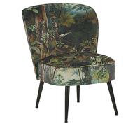 Beliani Fauteuil Bas sans Accoudoirs en Tissu Vert avec Imprimé Jungle Multicolore Rembourrage Épais et Confort Optimal pour Salon Rétro et Moderne