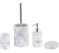 BELIANI Four Piece Bathroom Set Ceramic White Soap Dispenser Toothbrush Holder Modern Style Bathroom