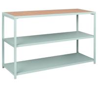 Beliani Ilot de Cuisine de Jardin en Acier 150 x 50 x 90 cm Extérieur 2 Étagères Plateau en Bois synthétique Vert Clair Avetrana