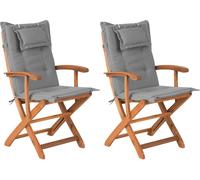BELIANI Jeu de chaises de jardin composé de 2 chaises en bois d'acacia marron clair avec accoudoirs comprenant des coussins pliants pour balcon