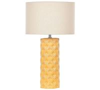 Beliani Lampe à Poser en Céramique avec Abat-jour Tambour Beige Base Motif Jaune Balonne