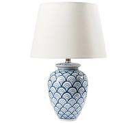 Beliani Lampe à Poser en Porcelaine Base Abat-Jour en Lin avec Motif Éclairage Salon Chambre Bleu et Blanc Jauca
