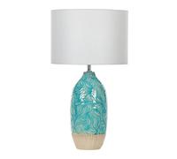 Lampe de table Base en Céramique Ornée Tissu Blanc Abat-jour Turquoise Ataba