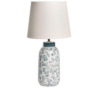 Beliani Lampe de Table de Style Méditerranéen Motif Floral Base en Céramique Abat-jour en Lin Forme Tambour Blanc Bleu Lempa