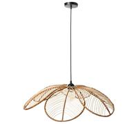Beliani Lampe Suspendue Boho Cadre en Fer Abat-jour Tressé Main Forme de Fleur en Rotin Naturel Nigua