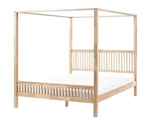 Beliani Lit à Baldaquin Bois Marron Clair d'Hévéa 180x200 Moderne | Laqué, À assembler entièrement, Charge Max 300 kg