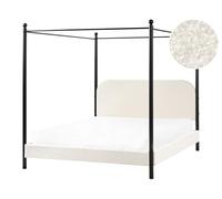 Beliani Lit à Baldaquin Minimaliste en Bouclé 160 x 200 cm Cadre Métallique Noir Lattes Bois de Peuplier Blanc Cassé Dannemois
