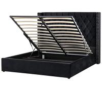 Beliani Lit avec Rangement 160 x 200 cm en Velours Noir Tête de Lit Capitonnée Glam Lubbon