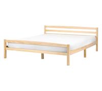 Beliani Lit avec Sommier Bois de Pin Marron Clair de 140x200 | Scandinave, Laqué, À assembler entièrement, Charge Max 100 kg, 147 x 208 x 71 cm