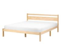 Beliani Lit avec Sommier Bois de Pin Marron Clair de 140x200 | Scandinave, Laqué, À assembler entièrement, Charge Max 100 kg, 147 x 208 x 80 cm