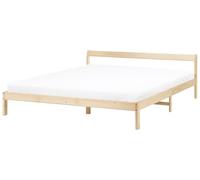 Beliani Lit avec Sommier Bois de Pin Marron Clair de 180x200 | Laqué, À assembler entièrement, Charge Max 180 kg, 185 x 205 x 65 cm