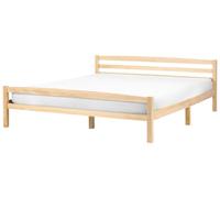 Beliani Lit avec Sommier Bois de Pin Marron Clair de 180x200 | Scandinave, Laqué, À assembler entièrement, Charge Max 150 kg, 187 x 208 x 71 cm