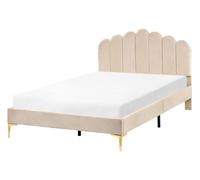 Beliani Lit avec Sommier Velours Beige 120x200 en Tête Forme Coquillage | Tissu, À assembler entièrement, Charge Max 200 kg