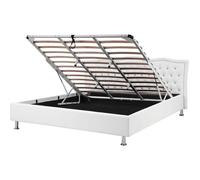 Beliani - Lit design en cuir 160x200 cm blanc sommier avec rangement inclus METZ