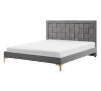 Beliani - Lit Double avec Sommier - Limoux - 140 x 200 cm, en Velours, Gris
