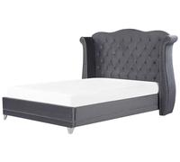 Beliani - Lit Double - Ayette - 180 x 200 cm, en Velours, Gris