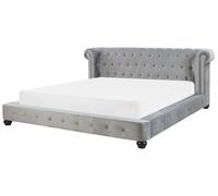 Beliani - Lit Double - Cavaillon - 180 x 200 cm, en Velours, Gris Clair