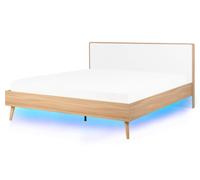 Beliani - Lit Double - Serris - 160 x 200 cm, Bois Clair et Blanc, LED