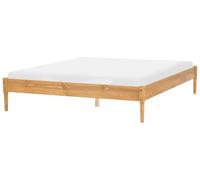 Beliani Lit Scandinave en Bois de Pin 160 x 200 cm Sommier à Lattes sans Tête de Lit 4 Pieds Marron Clair Veyrac