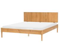 Beliani Lit Scandinave en Bois de Pin 160 x 200 cm Sommier à Lattes Tête de Lit Nervurée Marron Clair Ambazac
