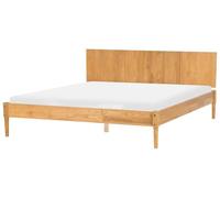 Beliani Lit Scandinave en Bois de Pin 180 x 200 cm Sommier à Lattes Tête de Lit Nervurée Marron Clair Ambazac