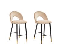 Beliani - Lot de 2 Chaises de Bar - Falton - Velours et Acier, Beige et Noir