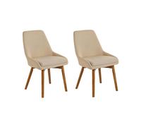 Beliani Lot de 2 Chaises Rembourrées et Tapissées en Tissu Beige sur Pieds en Bois Design Rétro Scandinave pour Salle à Manger Moderne