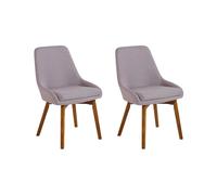 Beliani Lot de 2 Chaises Rembourrées et Tapissées en Tissu Gris Beige sur Pieds en Bois Design Rétro Scandinave pour Salle à Manger Moderne