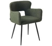 Beliani Lot de 2 Chaises de Salle à Manger Modernes avec Accoudoirs et Assise Rembourrage Touffeté en Tissu Bouclé Vert Foncé Sanilac