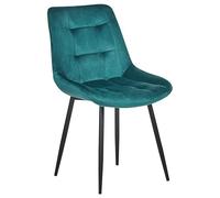 Beliani Lot de 2 Chaises de Salle à Manger Modernes en Velours Bleu Rembourré Tapissé et Pieds en Métal Poudrés Noirs Melrose