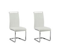 Beliani - Lot de 2 Chaises Porte-à-Faux - Greedin - en Cuir PU et Métal, Blanc Cassé et Argent Chromé