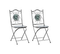 Beliani Lot de 2 Chaises Vintage en Métal Pliantes Extérieur Motif Mosaïque Cadre Fer Noir Cozzana
