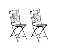 Beliani Lot de 2 Chaises Vintage en Métal Pliantes Motif Mosaïque Extérieur Jardin Noir Casario