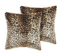 Beliani Lot de 2 Coussins Décoratifs en Fourrure Glamour Brun Imprimé Léopard 45 x 45 cm Foxtail