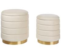 Beliani Lot de 2 Poufs en Velours avec Rangement Salon Bureau Chambre à Coucher Beige Clair Garland