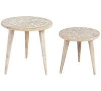 Beliani Lot de 2 Tables d'Appoint Claires en Bois de Manguier à Plateau Sculpté Uday
