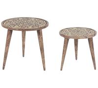 Beliani Lot de 2 Tables d'Appoint Rondes Décoratives en Bois de Manguier Marron Ranja