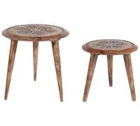 Beliani Lot de 2 Tables d'Appoint Sombres en Bois de Manguier à Plateau Sculpté Turua