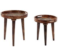 Beliani Lot de 2 Tables d'Appoint Sombres en Bois de Manguier Marron Foncé à Plateau Creux Trépied Astai