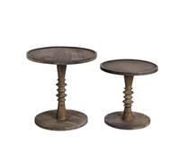 Beliani Lot de 2 Tables d'Appoint Traditionnel en Bois de Manguier Marron Foncé Salon Rond Thalia