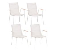 Beliani Lot de 4 Chaises de Jardin Structure en Acier Assise et Dossier en Résille Empilables Résistantes aux UV Eau Beige Clair Caravino