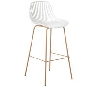 Beliani Lot de 4 Tabourets de Bar en Matière Synthétique Polyester Pieds en Fer et en Bois Blanc Kleve