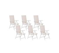 BELIANI Lot de 6 chaises de jardin en tissu beige, structure en aluminium blanc, revêtement en poudre, couleur, pliantes et inclinables, design moderne