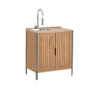 Beliani Meuble de Cuisine d'Extérieur en Bois d'Acacia à 2 Portes et 2 Etagères avec Evier et Robinet 50 x 80 x 92 cm Plateau en Bois Massif Marron Ivrea