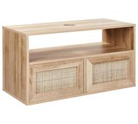 Beliani Meuble de Lavabo Boho Suspendu Façade Tressée en Rotin 86 x 45 cm Rangement Bois Clair Rosell