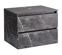 Beliani Meuble de Lavabo Suspendu Façade Cannelée avec 2 Tiroirs 60 x 47 cm Effet Marbre Noir Serra
