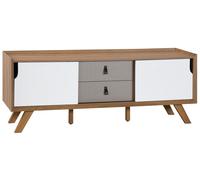 Beliani - Meuble TV - Acton - MDF Blanc, Marron et Bois - 2 Tiroirs